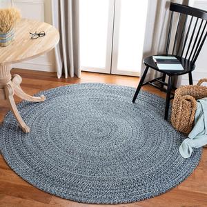 Ковер SAFAVIEH, 92 x 92 см, Braided Collection, круглый, Navy & Ivory, ручной работы, деревенский стиль, реверсивный хлопок, идеален для помещений с высокой проходимостью в гостиной, спальне (BRD701N)