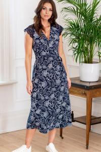 Трикотажное платье миди Julie с кружевной отделкой из переработанной ткани Pour Moi, синий