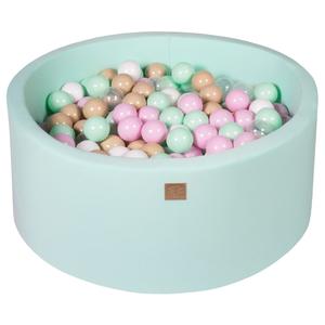 MEOWBABY Круглый сухой бассейн для детей 90x40см/300 шариков 7см, Хлопок, Мятный: Пастельно-розовый/Прозрачный/Бежевый/Белый/Мятный