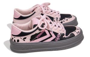 Кеды, скейтборд обувь женская низкая розовый/черный Feiyue