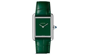 Картье Танк Де кварцевый механизм унисекс часы 25.5*33.7 мм зеленый циферблат корпус из нержавеющей стали ремешок из крокодиловой кожи