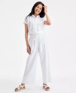 Женские хлопковые брюки-карандаш с люверсами, свободные Style & Co, белый