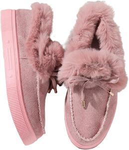 Женские сапоги Зимние Слипоны Снежные сапоги Пушистые ботиночки с искусственным мехом | Теплая зимняя обувь и повседневные плюшевые короткие сапоги Generic, Pink-C
