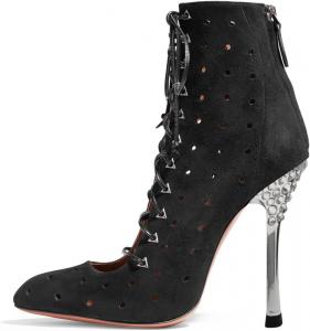 Женские закрытые ботильоны с шнуровкой FYS Гладиатор, короткие, со стразами, на высоком каблуке, танцевальные, для вечеринок, сексуальные платьевые туфли, размер 4-15 США, Black