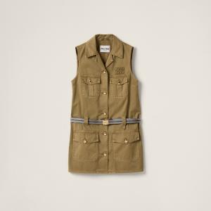 Платье из хлопкового сатина, окрашенное в готовом виде MIU MIU, оливково-зеленый