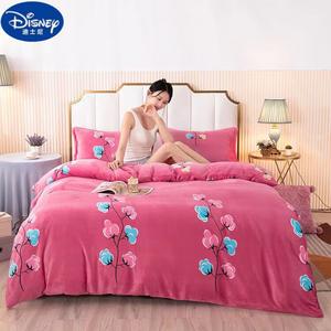 Disney Пододеяльник 180х220 см, зимний велюр, хлопковый цветок, розовый