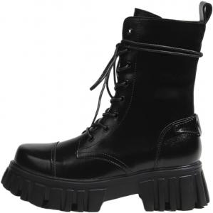 Платформенные ботильоны Emo на щиколотку для женщин и девушек-рейверов - легкие, дышащие кожаные готические панк-короткие мотоботинки с нескользящей массивной подошвой, милые шнуровки, удобные для ношения на рейвах и для стояния весь день Zenrave, Black