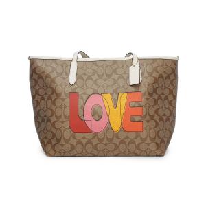 COACH Городская сумка-шопер из покрытого холста с кожаными деталями, большая женская сумка через плечо, коричневая Monogram