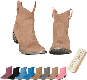 Женские ковбойские сапоги с низким каблуком, мягкие, из замши, массивный каблук, короткие ботильоны до щиколотки с круглым носком, на молнии сзади, на среднем голенище Generic, Light Brown