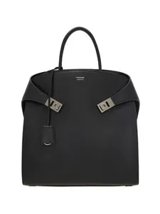 Сумка-шоппер Hug Gancini из телячьей кожи с пряжкой Ferragamo, черный