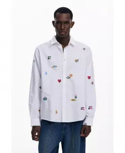 Мужская рубашка с длинным рукавом с принтами Desigual, белый