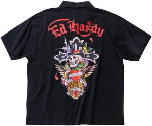 Мужская рубашка-поло Ed Hardy, простая, размер L, с принтом пике, короткий рукав, черная
