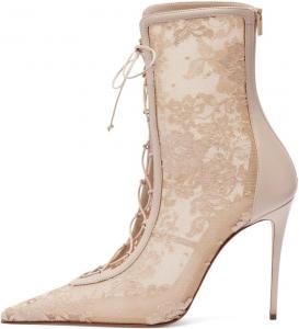Женские ботильоны XYD с острым носком, кружевной флористической вышивкой, на высоком каблуке-стилетто, с шнуровкой спереди и молнией сзади, для вечеринок и свадеб, Pink