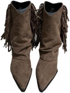 Женские ковбойские сапоги в западном стиле с массивным каблуком, средней длины, с заостренным носком, идеально подходят для низкой подъема стопы Hhhchpm, Brown