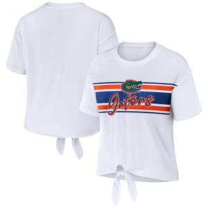 Женская WEAR by Erin Andrews Белая укороченная футболка в полоску с узлом Florida Gators спереди, цвет Fld White