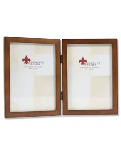 766057D Двойная фоторамка из дерева мускатного ореха с шарнирным соединением — 5" x 7" Lawrence Frames, brown