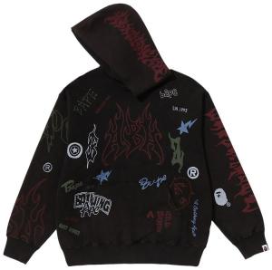 Худи BAPE с принтом по всей поверхности, свободного кроя, черный