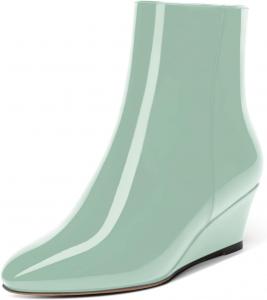 Женские повседневные ботинки MOVINSTEPS с молнией, однотонные, с закругленным носком, лакированные, на клиновидном низком каблуке, высокие до щиколотки, 5 см, Turquoise
