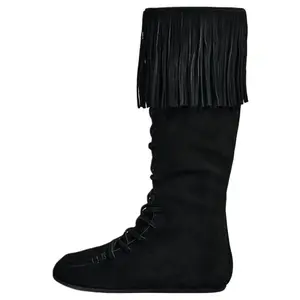 Женские сапоги ZARA кожаные с бахромой, черный