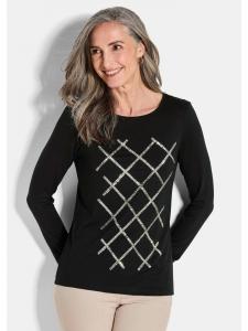 GOLDNER Укороченный размер: футболка с длинными рукавами из вискозы с блестящим черным покрытием