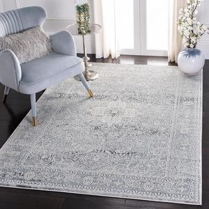 Ковер SAFAVIEH, 161 x 232 см, Alhambra Collection, Cream & Blue, винтажный восточный дизайн, не линяет и прост в уходе, идеален для помещений с высокой проходимостью в гостиной, спальне (ALH628M)