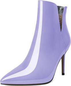 Женские ботильоны YODEKS с острым носком и высокими каблуками-стилет, удобные ботинки с вырезами и молнией сзади, короткие зимние ботильоны с V-образным вырезом, Patent Light Purple