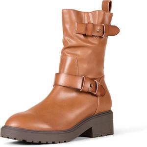 Женские укороченные байкерские сапоги средней длины Amazon Essentials, Tan