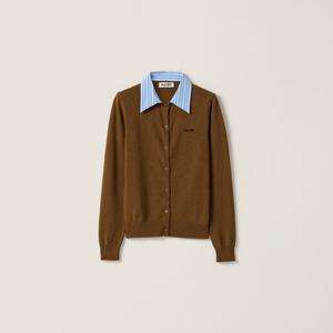 Кашемировый кардиган с воротником MIU MIU, табак/небесно-голубой