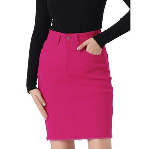 Джинсовая юбка для женщин, повседневные рваные джинсовые юбки длиной до колена ALLEGRA K, цвет Hot Pink