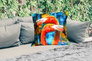 Подушка для улицы - картина маслом - птица - фламинго - 60 x 60 см - водонепроницаемая - подушка для отдыха - декоративная - подушка для сна MuchoWow