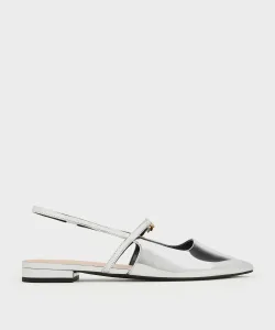 Туфли-балетки с металлизированными акцентами и острым носком Charles & Keith, цвет Silver