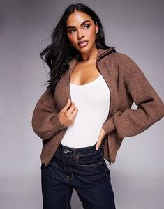 Кардиган принцессы Полли Хертфорд с отложным воротником и застежкой-молнией коричневого цвета