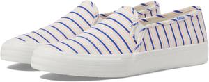 Женские модные кроссовки Keds Double Decker с блестками, White/Blue Stripe Canvas