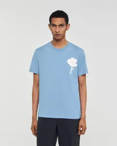 Мужская футболка с цветочной аппликацией Sandro, светло-голубой
