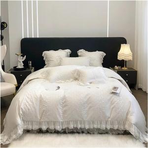 Generic Комплект постельного белья принцессы белый с кружевным краем и рюшами 4pcs