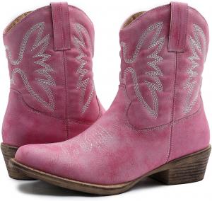 Женские полусапожки GLOBALWIN вестерн-ковбойские, модные ковбойские сапоги для женщин с низким каблуком, Pink