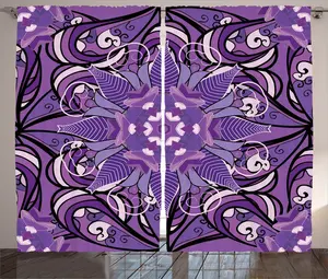 Штора ABAKUHAUS в винтажном деревенском стиле, мотив мандала мехенди, для спальни, со сборками, петлями и крючками, 280 x 245 см, лавандово-фиолетово-белый Abakuhaus