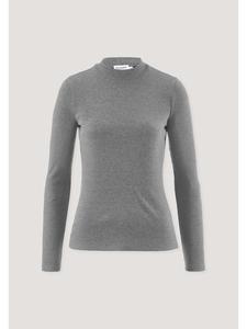 Hessnatur Приталенная футболка с длинными рукавами в рубчик, серого цвета