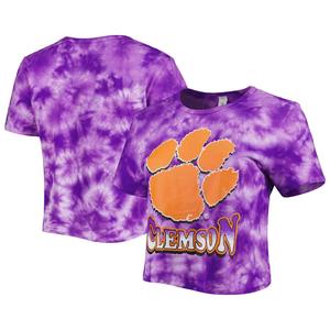 Женская укороченная футболка ZooZatz Purple Clemson Tigers Cloud-Dye