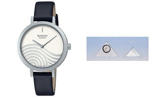 Женские часы CASIO SHEEN, Серебряный циферблат, черный ремешок