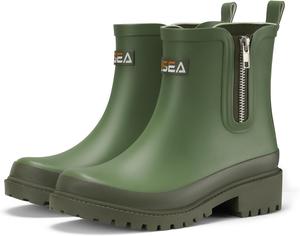 Женские короткие резиновые ботинки HISEA с молнией, водонепроницаемые ботинки Челси, резиновая обувь для сада, модная обувь для женщин, Green