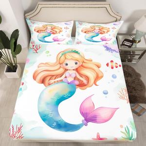Erosebridal Комплект постельного белья Kawaii Mermaid с морской тематикой, розовые медузы и разноцветные морские звезды, мягкий и уютный материал, Mermaid 03