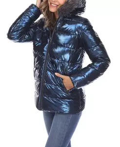 Женская металлизированная пуховая куртка с капюшоном White Mark, желтый