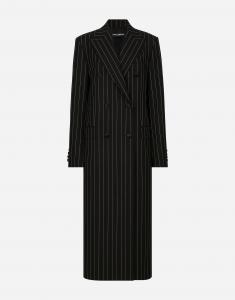 Двубортное пальто в полоску из шерстяной ткани Dolce & Gabbana, мультиколор