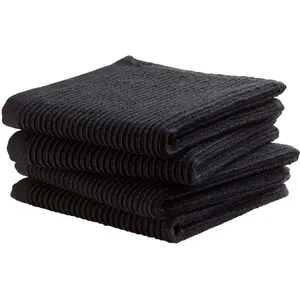 DDDDD Кухонное полотенце «Basic» (комплект, 4 шт.) с роскошной ребристой структурой и оптимальным впитыванием влаги, черный