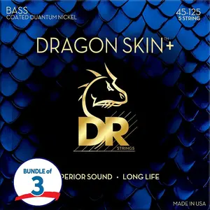 D.R Strings Струны для бас-гитары DR Strings Dragon Skin+ покрытые, 5-струнные (упаковка 3 шт.) - .045-.125, средние