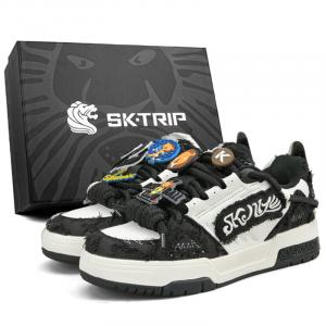 SK.TRIP Антискользящие износостойкие легкие дышащие низкие скейтерские кроссовки унисекс с эффектом увеличения роста - Панда Блэк (модель с пряжкой)