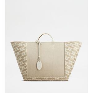 Tod's большая сумка для покупок Double Up из ткани и кожи, бежевый