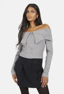 Кардиган с открытыми плечами и застежкой-молнией. Brave Soul, Light Grey