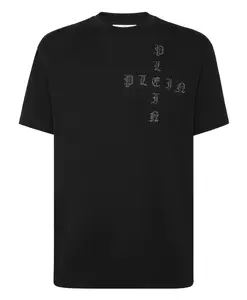 Готическая футболка с круглым вырезом и кристаллами, выполненная в стиле пленэр. Philipp Plein, черный